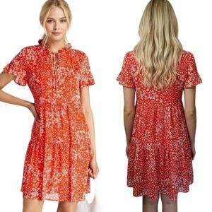 DKNY Ruffle Trim Floral Print Mini Dress - Size 2